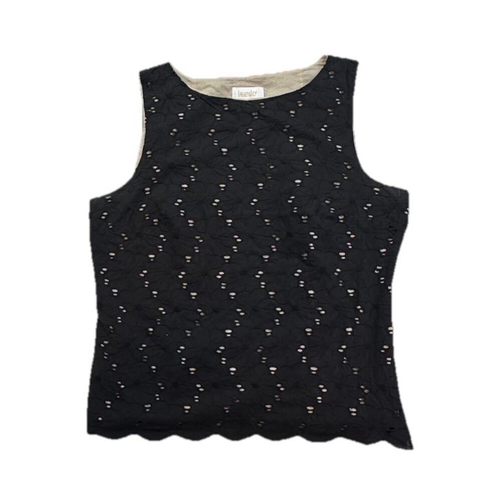 Laundry By Shelli Segal Black Eyelet Sleeveless‎ Blouse Women's Size 12 Cottage